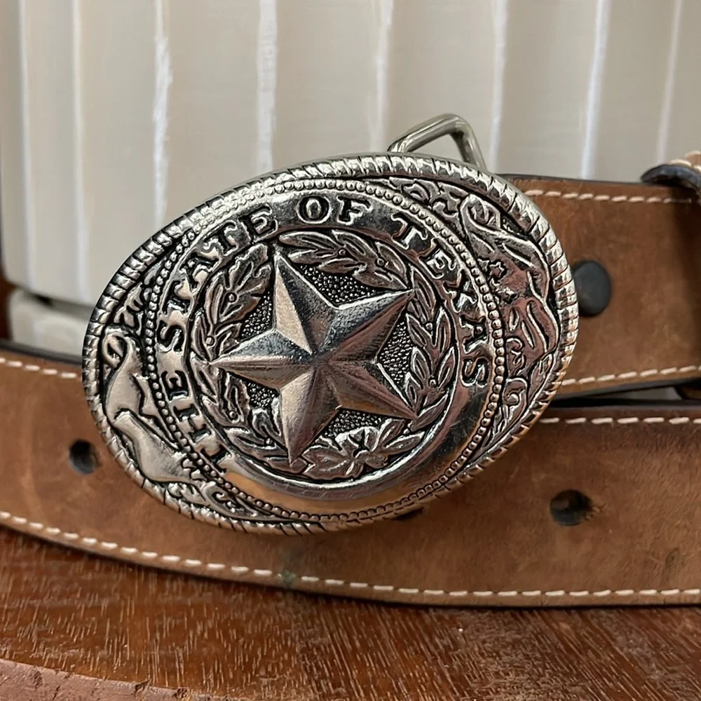 [ Boys Western Genuine Leather Nocona Belt with Silver Texas Belt Buckle ]
